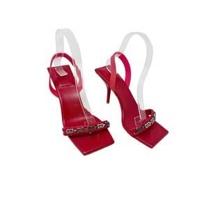 Givenchy Show Red Leather Slingback Pumps Red Rubber Logo Strap Size 37